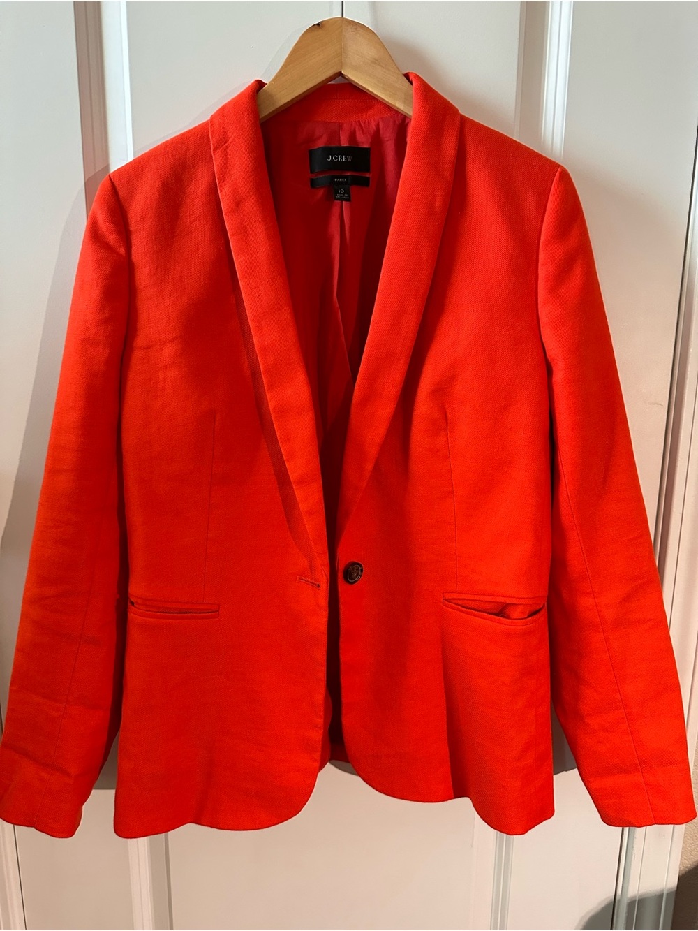 J.Crew Parke Linen Blend Bright Orange Red Blazer Size 10
